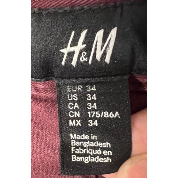 HM Jean short size 34 burgundy Denim zip button summer outdoor - Picture 4 of 8